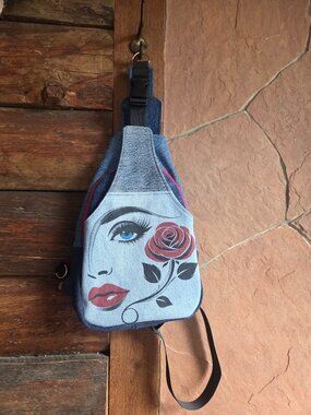 Unique printed denim sling bags
